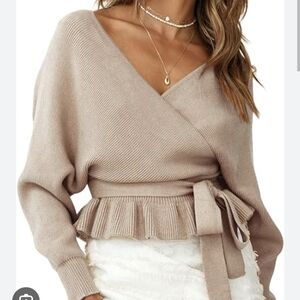 NWT tie waist peplum sweater